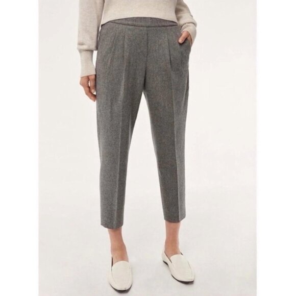 Aritzia BABATON Grey Wool Silk Cropped Pull On Pants Elastic Waistband Size 6 - Picture 1 of 8
